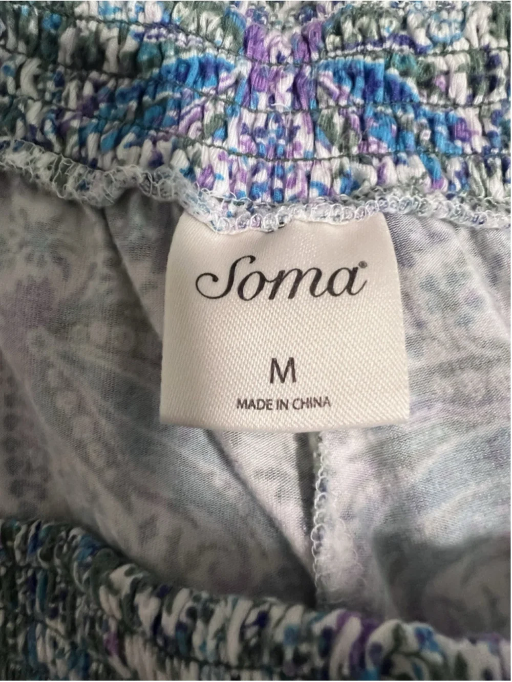 Soma Cool Night 2pc Robe Pajama Set Medium  Folklore Blue Kimono Wrap Crop Pant